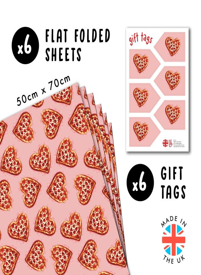 CENTRAL 23 Pizza Wrapping Paper - 6 Sheets Of Gift Wrap For Men Women - Pink Heart Pizza - For Birthday Anniversary Valentines Day - Comes With Stickers - Image 2